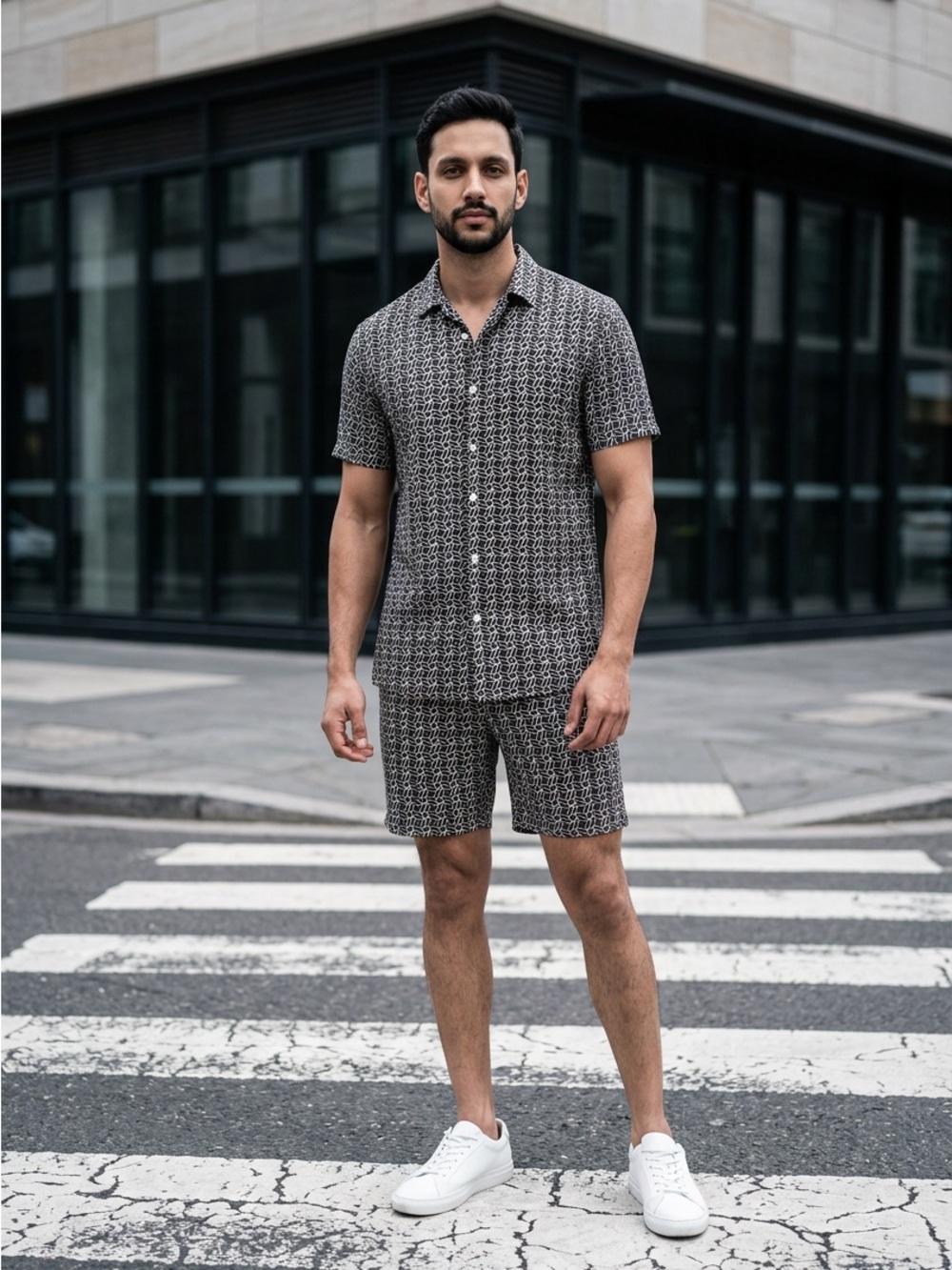 Zara Black and Ivory Graphic Pattern  Mens shirt